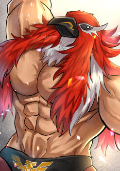 1boy absurdres bird_mask fatal_fury fatal_fury:_city_of_the_wolves tizoc_(snk) highres kageru_(mofnyan) large_pectorals luchador luchador_mask male_focus mask muscular muscular_male pectorals simple_background spandex topless_male white_background wrestler wrestling_mask wrestling_outfit