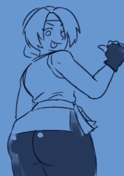 1girl asph asphyxia814 ass huge_ass looking_at_viewer looking_back the_king_of_fighters thick_thighs thighs yuri_sakazaki