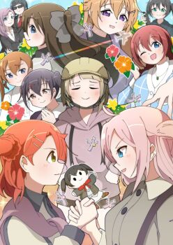 Rule 34 | 3nu m, 6+girls, :d, ;d, absurdres, ahoge, akamine ten, black jacket, blue eyes, braid, brown hair, casual, character doll, character request, closed mouth, commentary request, doll, emma verde, green eyes, grey sweater, hair ornament, hairclip, half updo, highres, holding, holding phone, hood, hoodie, ishimine koito, jacket, konoe kanata, long hair, long sleeves, love live!, love live! nijigasaki high school idol club, love live! nijigasaki high school idol club the movie - finale, low twin braids, multiple girls, nakasu kasumi, necktie, nijigasaki school uniform, official alternate costume, one eye closed, open clothes, open jacket, open mouth, orange eyes, orange hair, osaka shizuku, parallel hairclips, phone, pink hair, pink hoodie, purple eyes, red necktie, school uniform, side ponytail, sideways mouth, smile, suit jacket, sunglasses, sweater, takasaki yu, twin braids, two side up, uehara ayumu, winter uniform, zhong lanzhu, zhong lanzhu&#039;s mother