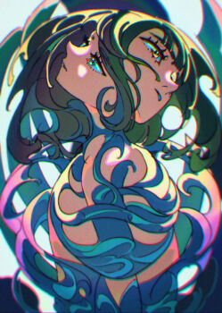 2girls absurdres from_side green_hair highres long_hair multiple_girls original parted_lips tagme umiushi_(di6) upper_body