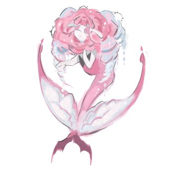 1girl absurdres alternate_color alternate_shiny_pokemon big_hair bright_pupils colored_skin commentary english_commentary florges flower full_body gen_6_pokemon gradient_hair highres looking_at_viewer monster_girl multicolored_hair multicolored_skin nintendo one_eye_closed pink_eyes pink_flower pink_hair pink_skin plant_girl pokemon pokemon_(creature) ryulveon simple_background solo standing two-tone_hair two-tone_skin white_background white_hair white_pupils white_skin