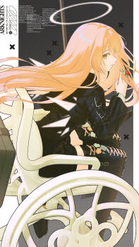 Rule 34 | 1girl, absurdres, arknights, black jacket, boots, character name, charm (object), commentary request, copyright name, from side, halo, highres, jacket, lace-up boots, lemuen (arknights), long hair, pink eyes, pink hair, piroshiki (aoraro), thigh boots, wheelchair