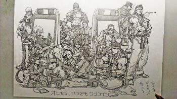 Rule 34 | 6+boys, arc system works, arcade cabinet, atlus, bad id, bad twitter id, beer can, blazblue, book, can, capcom, cd, coin, company connection, crossover, darkstalkers, data east, demitri maximoff, drink can, fast food, fatal fury, fighter's history, graphite (medium), guilty gear, hokuto no ken, jojo no kimyou na bouken, kazama jin, kenshiro, king of fighters xiii, kusanagi kyou, kuujou joutarou, lying, makoto mizoguchi, male focus, mizoguchi makoto, monochrome, multiple boys, multiple crossover, muscular, namco, narukami yu, persona, persona 4, persona 4: the ultimate in mayonaka arena, photo (medium), ragna the bloodedge, ryu (street fighter), sega, sitting, sketch, snk, sol badguy, street fighter, street fighter i, tekken, tekken 3, terry bogard, the king of fighters, the king of fighters xiii, traditional media, virtua fighter, yoshihara motoki, yuki akira