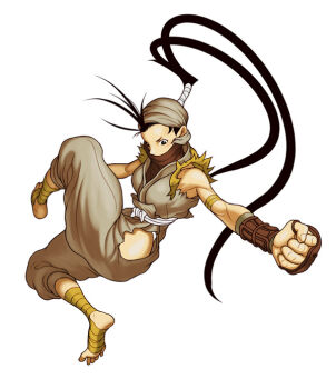 Rule 34 | 1girl, black eyes, black hair, capcom, clothing cutout, feet, female focus, hair slicked back, hip vent, ibuki (street fighter), long hair, ninja, ponytail, punching, solo, street fighter, street fighter iii (series), yamamiya hiroshi