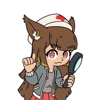 Rule 34 | 1girl, animal ear fluff, animal ears, anubis (anubis (software)), anubis (software), brown hair, celphase, closed eyes, closed mouth, grey shirt, hat, holding, jackal ears, jackal girl, jacket, long hair, long sleeves, official art, open clothes, open jacket, red eyes, red skirt, shirt, simple background, skirt, solo, transparent background, very long hair, webp-to-png conversion