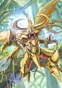 bug digimon digimon_(creature) exoskeleton heraklekabuterimon horns kou_glass_seed rhinoceros_beetle sharp_teeth teeth