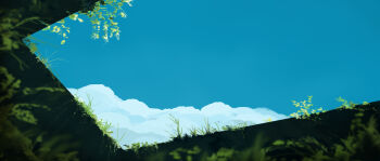 abandoned absurdres blue_sky blurry blurry_foreground cloud gracile highres nature no_humans original overgrown plant scenery sky sky_focus skylight vines