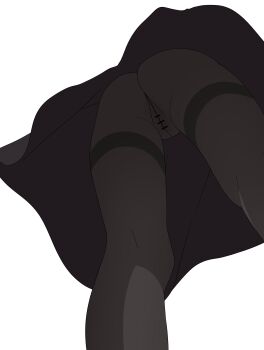 1girl absurdres ass bar_censor black_dress black_pantyhose censored coro_fae crotch_seam dress from_below highres iino_miko kaguya-sama_wa_kokurasetai_~tensai-tachi_no_renai_zunousen~ no_panties pantyhose pussy shuuchiin_academy_school_uniform simple_background solo standing thighband_pantyhose thighs upskirt white_background
