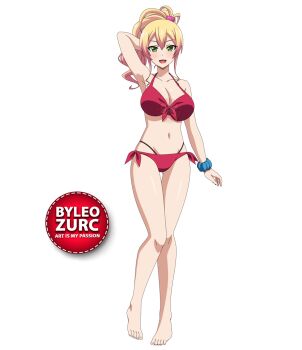 Rule 34 | 1girl, barefoot, blonde hair, blush, bra, breasts, feet, green eyes, gyaru, hajimete no gal, leozurcxxx, panties, solo, swimsuit, toes, transparent background, underwear, yame yukana