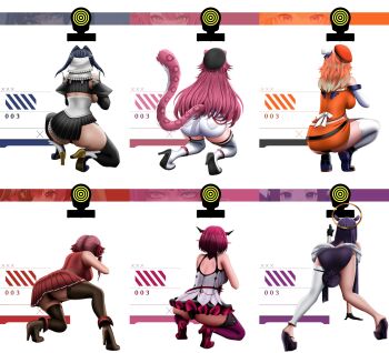 6+girls aiming alternate_hair_length alternate_hairstyle animal_ear_fluff animal_ears ascot ass backboob bare_shoulders beret black_hair black_horns black_panties black_skirt black_thighhighs black_tube_top blackcapbandit boots breasts chain chain_headband chef_hat dress eyeshadow from_behind full_body goddess_of_victory:_nikke hair_intakes half-skirt halo hat high_heel_boots high_heels highres holding hololive hololive_english horns houshou_marine houshou_marine_(1st_costume) irys_(hololive) irys_(irys_2.0)_(hololive) large_breasts long_hair looking_at_viewer makeup meme mini_chef_hat multicolored_hair multiple_girls multiple_hats nikke&#039;s_shooting_pose_(meme) ninomae_ina&#039;nis ninomae_ina&#039;nis_(1st_costume) orange_hat ouro_kronii ouro_kronii_(1st_costume) panther_ears panther_girl panther_tail panties pink_eyeshadow pink_hair pleated_skirt pointy_ears purple_hair raora_panthera raora_panthera_(1st_costume) red_hair shoe_soles shooting_range short_hair simple_background skirt solo strapless streaked_hair tail takanashi_kiara takanashi_kiara_(1st_costume) target target_practice thigh_boots thighhighs thighs tube_top underwear veil virtual_youtuber white_ascot white_background white_boots white_dress white_hair white_unitard yellow_eyes