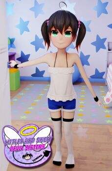 1girl 3d absurdres female_focus highres incest loli looking_at_viewer shiro_orochi sister solo standing tagme tan tanline twintails