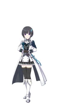 1girl black_hair boots full_body gloves hair_ornament idol_clothes idolmaster idolmaster_cinderella_girls idolmaster_cinderella_girls_starlight_stage official_art purple_eyes shirayuki_chiyo solo thighhighs transparent_background