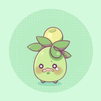 blush green_background leaf merurumeow nintendo olive open_mouth pokemon shaking smoliv tears tongue worried