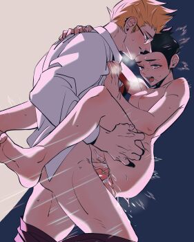 2boys absurdres black_hair blonde_hair cornelius_robinson cuntboy cuntboy_with_male father_and_son highres incest male_focus meet_the_robinsons multiple_boys rani sex standing standing_sex trans vaginal wilbur_robinson yaoi