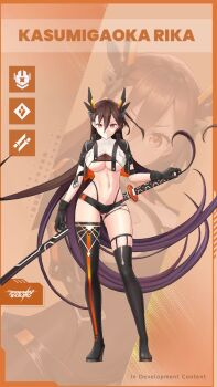 1girl 3d animated artist_request audible_speech black_gloves bouncing_breasts breasts brown_hair character_name floating_hair full_body gloves highres holding holding_sword holding_weapon japanese_audio jumping kasumigaoka_rika large_breasts lilith-soft long_hair navel official_art orange_eyes revealing_clothes simple_background smile solo sound sword taimanin_(series) taimanin_squad underboob very_long_hair video weapon zoom_layer
