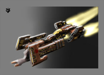 artist_logo border commentary concept_art emblem english_commentary eve_online exploration_ship_(eve_online) fire flying frigate_(eve_online) glowing gradient_background grey_background grey_border logo minmatar_logo_(eve_online) minmatar_republic_(eve_online) no_humans novafox original science_fiction spacecraft thrusters vehicle_focus