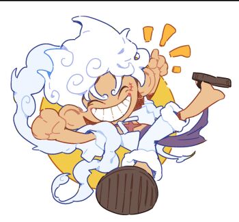 Rule 34 | 1boy, ^ ^, chibi, closed eyes, gear fifth, hashtag-only commentary, highres, male focus, monkey d. luffy, notice lines, one piece, open clothes, open shirt, purple sash, sandals, sash, scar, scar on chest, scar on face, shirt, shorts, siyangou49, solo, white hair, white shirt, white shorts