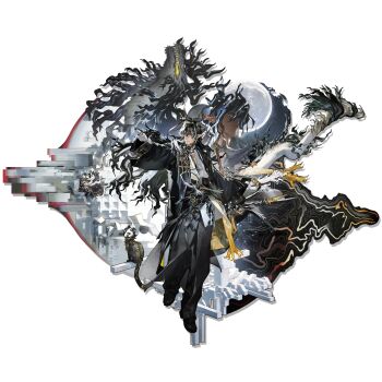 Rule 34 | 1boy, absurdly long tail, absurdres, arknights, bead bracelet, beads, belt, black belt, black eyes, black hair, black pants, black robe, black shoes, black skin, board game, bracelet, cat, colored skin, dragon, dragon boy, dragon horns, dragon tail, earrings, eastern dragon, eastern dragon horns, eastern dragon tail, floating, full body, go (board game), hair between eyes, hair ornament, hair stick, heterochromia, highres, holding, holding go stone, holding sheath, horns, jewelry, kuroblood, long hair, looking at viewer, mask, messy hair, moon, multicolored hair, multiple belts, multiple moons, multiple rings, night, o-ring, o-ring belt, official art, open mouth, pants, pointy ears, ring, robe, sash, sheath, shirt, shoes, single earring, solo, streaked hair, tachi-e, tail, teeth, third-party source, torn clothes, torn shirt, transparent background, two-tone hair, waist sash, wang (arknights), white eyes, white hair, white shirt, white skin, yellow sash