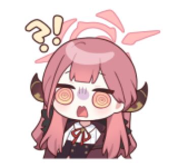 !? 1girl animated animated_png aru_(blue_archive) blue_archive chibi chibi_only halo line_sticker_available long_hair lowres non-repeating_animation non-web_source official_art orange_eyes red_hair red_halo ringed_eyes shirt simple_background solo surprised transparent_background white_shirt