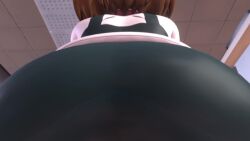 1girl 3d animated ass ass_focus bodysuit boku_no_hero_academia brown_hair female_focus from_behind highres huge_ass indoors interior kishi3d short_hair solo uraraka_ochako video