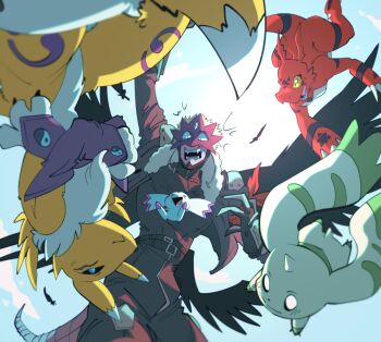beelzebumon beelzebumon_blast_mode belt culumon digimon digimon_(creature) digimon_tamers fangs furry guilmon gums horns karina_farek lopmon open_mouth renamon short_hair single_horn tail teeth yellow_fur