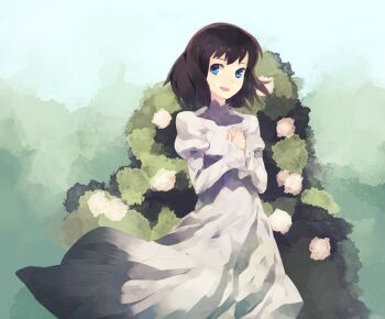 1girl blue_eyes castle_of_cagliostro clarisse_de_cagliostro dress female_focus lupin_iii nature outdoors plant shihou_(g-o-s) sky solo wedding_dress