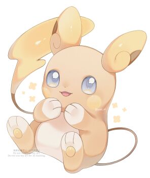 Rule 34 | alolan form, alolan raichu, blue eyes, commentary, full body, gen 7 pokemon, highres, iwasi 29, nintendo, no humans, open mouth, orange fur, pokemon, pokemon (creature), pokemon focus, simple background, smile, solo, untranslatable commentary, tail, white background