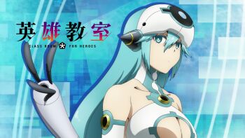 1girl blue_hair breasts cleavage eiyuu_kyoushitsu expressionless highres iona_(eiyuu_kyoushitsu) kawamura_kousuke large_breasts robot source_request tagme