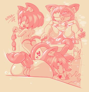 1boy 1girl anal animal_ears ass bra cat_ears cat_tail cream_background disembodied_penis furry furry_female furry_with_non-furry half-closed_eyes heart heart-shaped_eyes hetero holding holding_bra holding_underwear holding_unworn_clothes in_bathtub interspecies melty_blood neco-arc onihidden partially_submerged pawpads penis progression puffy_pussy pussy sex simple_background source_request spread_legs steam tail teasing tsukihime uncensored underwear unworn_bra wet