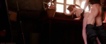 1boy 1girl 3d aerith_gainsborough animated ariespossession ass bent_over bent_over_furniture black_hair bolo_tie bouncing_ass bouncing_breasts bow breasts brown_hair chair commentary cum cum_in_pussy desk ejaculation english_commentary final_fantasy final_fantasy_vii final_fantasy_vii_remake flower flower_basket grabbing_another&#039;s_breast groping hair_bow hand_around_neck hetero highres holding_another&#039;s_waist internal_cumshot lewddmon_(voice_actor) medium_breasts nipples panties_around_thighs pants_around_thighs pleasedbyviolet_(voice_actor) sex sex_from_behind sleeveless sleeveless_turtleneck sound spiked_hair sunlight tagme turtleneck vaginal vase video window zack_fair