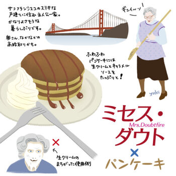 Rule 34 | 1993, 20th century fox, bridge, broom, cake, crossdressing, drawing on another's face, food, glasses, granny, mrs. doubtfire, pancake, robin williams, tabegorocinema, white hair