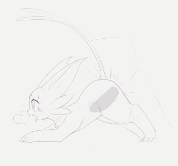 1boy 1girl animal_collar animal_focus animal_sexualization bestiality blush breath collar erection espeon forehead_jewel forked_tail from_side full_body gen_2_pokemon grey_background greyscale hetero kekitopu monochrome nintendo open_mouth penis pokemon pokemon_(creature) profile raised_eyebrows sex sex_from_behind simple_background sketch solo_focus tail tail_raised tongue tongue_out top-down_bottom-up vaginal x-ray