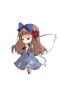 1girl anger_vein blue_ribbon blue_skirt blue_vest blunt_bangs brown_eyes brown_hair brown_shoes chibi chibi_only commentary_request commission dairi full_body hair_ribbon half-closed_eyes large_variant_set long_hair neck_ribbon own_hands_together ribbon shoes skeb_commission skirt skirt_set socks solo star_sapphire tachi-e touhou transparent_background variant_set very_long_hair vest white_socks wide_sleeves