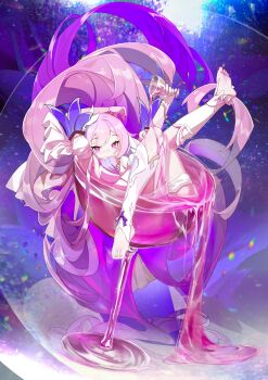 1girl absurdres alcohol artist_request barefoot breasts chinese_commentary commentary_request commission corset cup diamond-shaped_pupils diamond_(shape) drinking_glass elysia_(herrscher_of_human:_ego)_(honkai_impact) elysia_(honkai_impact) feet gloves highres holding holding_cup honkai_(series) honkai_impact_3rd large_breasts long_hair oversized_object pink_hair purple_eyes second-party_source smile soles solo symbol-shaped_pupils toes very_long_hair white_corset white_gloves wine wine_glass