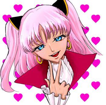 1girl blue_eyes catherine_sabathra code_geass code_geass:_dakkan_no_roze earrings highres jewelry long_hair pink_hair smile solo twintails