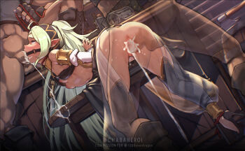 1girl 2boys ahegao alternate_costume anus arms_behind_back ass bdsm bent_over black_thighhighs blush bondage bound breasts censored cosplay cum cum_in_mouth cum_in_pussy cum_overflow dancer double_penetration fellatio female_focus fingerless_gloves fire_emblem fire_emblem_awakening fire_emblem_heroes gag gagged gloves green_eyes green_hair high_heels highres indoors kanchigai long_hair mosaic_censoring multiple_boys nintendo nipples nowi_(fire_emblem) olivia_(fire_emblem) olivia_(fire_emblem)_(cosplay) oral penis pointy_ears ponytail rape restrained ring_gag rolling_eyes small_breasts spitroast standing thighhighs vaginal very_long_hair