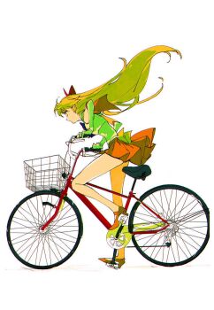 1girl aino_minako back_bow bicycle bicycle_basket bishoujo_senshi_sailor_moon blonde_hair blue_eyes bow choker earrings elbow_gloves gloves hair_bow high_heels highres jewelry long_hair orange_choker orange_sailor_collar orange_skirt pleated_skirt pochi_(askas_is_god) red_bow riding riding_bicycle sailor_collar sailor_senshi_uniform sailor_venus simple_background skirt solo white_background white_gloves