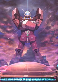 absurdres crossed_arms densetsu_kyojin_ideon epic glowing gunbuster_pose highres ideon looking_at_viewer mecha mecha_focus no_humans robot science_fiction solo standing vigwer visor