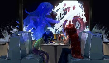 2girls blue_eyes chelsea_(ruby_gillman) giant highres kraken long_hair looking_ahead mermaid monster_girl multiple_girls nerissa_(ruby_gillman) niroku_(264) red_hair ruby_gillman ruby_gillman:_teenage_kraken sitting very_long_hair