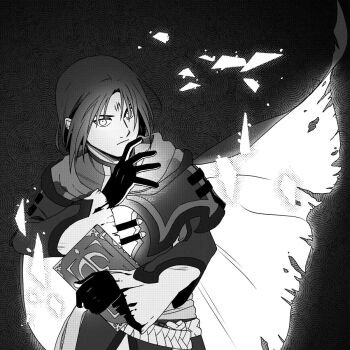 1boy book commentary english_commentary facial_mark fire_emblem fire_emblem:_path_of_radiance fire_emblem_heroes forehead_mark greyscale highres holding holding_book illiaccrest male_focus monochrome nintendo official_alternate_costume solo soren_(fire_emblem) soren_(resplendent)_(fire_emblem)