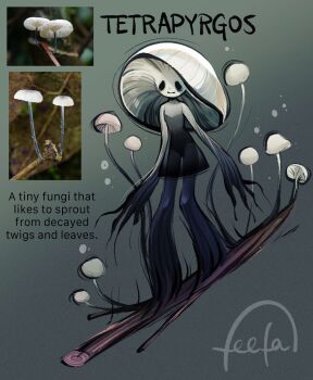 Rule 34 | 1girl, colored skin, commentary, dress, educational, english text, feefal, full body, funguary, highres, monster girl, mushroom, mushroom girl, object and personification, original, personification, photo inset, procreate (medium), reference inset, signature, simple background, smile, solo, untranslatable commentary