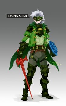 Rule 34 | 1boy, armor, armored boots, belt, boots, breastplate, buckler, capelet, coattails, cuisses, drop shadow, english text, epaulettes, gauntlets, gen 4 pokemon, gradient background, green armor, green belt, green capelet, green pants, green tunic, green vest, grey background, highres, holding, holding shield, holding sword, holding weapon, jimboartso, knee boots, male focus, nintendo, open clothes, open vest, pants, parted hair, personification, pokemon, red eyes, roserade, shield, signature, swept bangs, sword, tailcoat, technician (pokemon), thigh belt, thigh strap, tunic, turning head, vest, wavy hair, weapon, white hair
