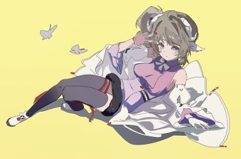 Rule 34 | 1girl, ahoge, animal ears, ardelia (arknights), arknights, arknights: endfield, arm up, bare shoulders, black thighhighs, blush, bow, bowtie, breasts, brown hair, closed mouth, commentary, curled horns, dress, eyjafjalla (arknights), fingerless gloves, full body, gloves, highres, horns, light smile, looking at viewer, medium breasts, medium hair, nutchair, pink dress, pink eyes, sheep ears, sheep girl, sheep horns, shoes, short dress, single glove, sleeveless, sleeveless dress, solo, thighhighs, untranslatable commentary, white bow, white bowtie, white gloves, white horns, white shoes