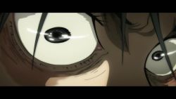 angry animated anime_screenshot battle black_hair black_smoke broken broken_weapon clash claws debris destruction ear_piercing fighting fighting_stance fingernails getou_suguru highres japanese_clothes jujutsu_kaisen katana kimono lightning lying monster okkotsu_yuuta on_ground orimoto_rika piercing punching sandals sharp_fingernails sharp_teeth shoes sneakers sound sword teeth three_section_staff video weapon wide-eyed