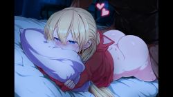 1boy 1girl animated ass blonde_hair blue_eyes blush bottomless clothed_sex dead_or_alive heart heart-shaped_pupils heavy_breathing hetero highres hugging_object interracial marie_rose null_(nyanpyoun) pillow pillow_hug pillow_princess prone_bone sex sex_from_behind sweat symbol-shaped_pupils tagme third-party_edit video
