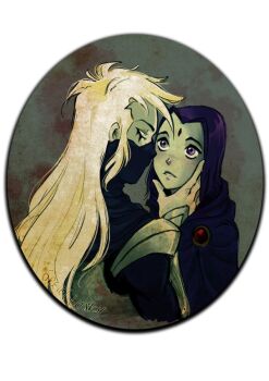 1boy 1girl bindi cartoon_network dc_comics half_mask long_hair malchior mask purple_hair raven_(dc) rorek_of_nol teen_titans