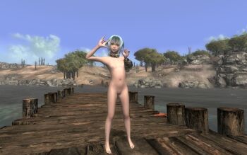 3d barefoot beach breasts fallout fallout_3 feet loli nipples nude outdoors solo toes uncensored