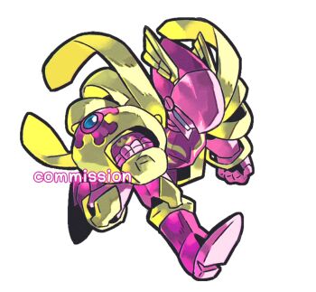 Rule 34 | armor, artist request, chibi, commission, full body, helmet, highres, holding, holding shield, lordknightmon, pink armor, pink helmet, ribbon, second-party source, shield, simple background, white background, yellow ribbon