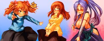 3girls animated animated_gif breast_expansion breasts covered_erect_nipples huge_breasts lactation lactation_through_clothes large_breasts multiple_girls sachito sequential slideshow_animation