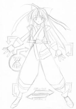 Rule 34 | 1girl, ainu clothes, breasts, fingerless gloves, gloves, hair ribbon, kageyama shinobi, legs, long hair, looking at viewer, medium breasts, monochrome, nakoruru, pants, ribbon, samurai spirits, snk, solo, the king of fighters, thighs, traditional media, weapon